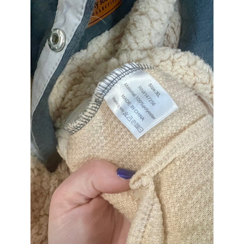 Simply Southern Cozy Quilted Sherpa Pullover Gray Cream Snap Neck Fleece XL - Picture 4 of 6